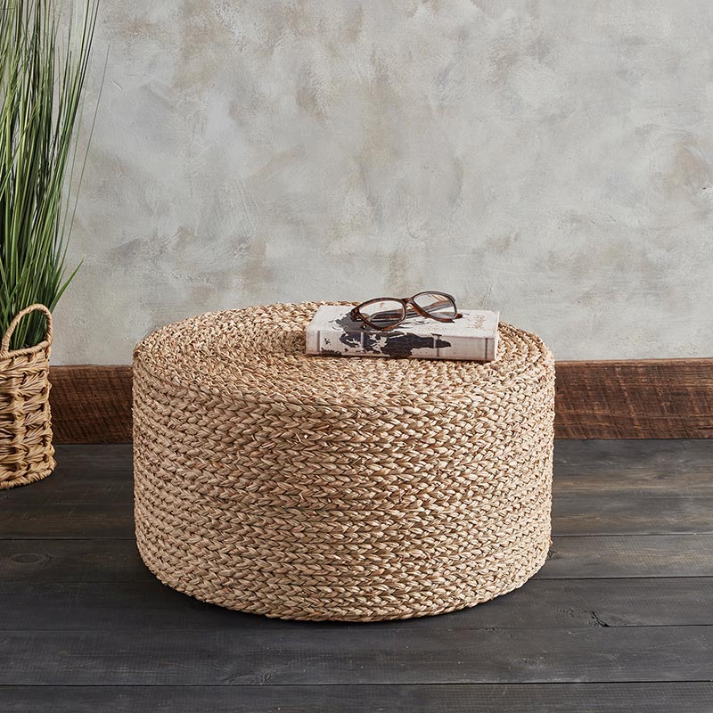 Cylinder Seagrass Pouf - Bombay Mercantile