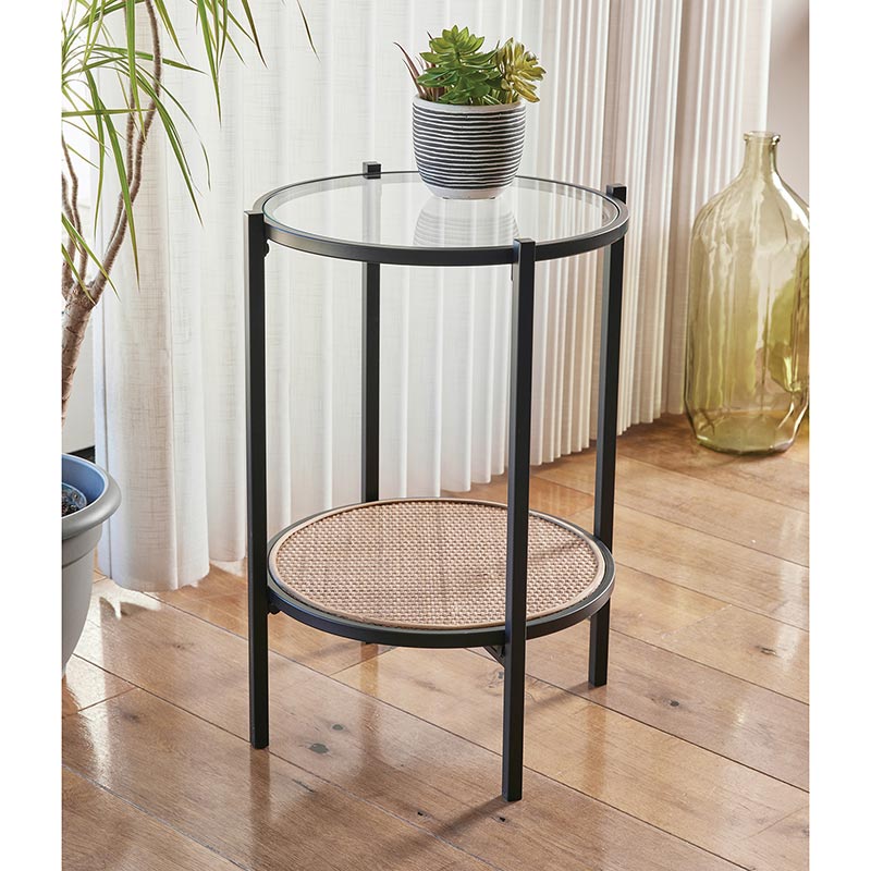 Glass Rattan Accent Table - Bombay Mercantile