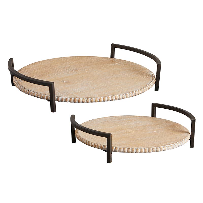 Iron Handle Wood Trays - Set of 2 - Bombay Mercantile