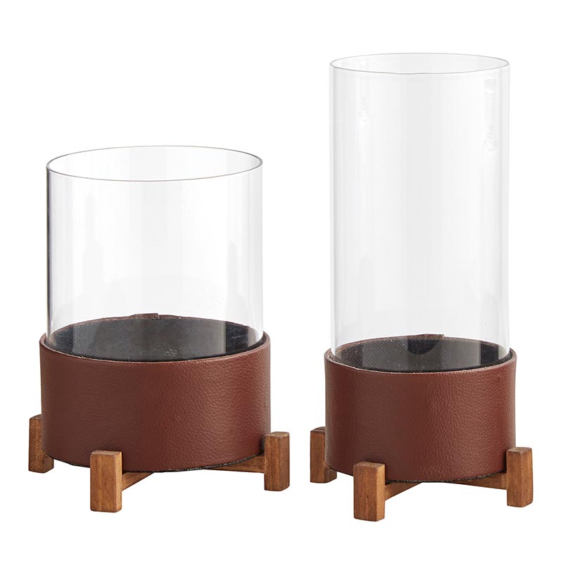 Glass Vase Faux Leather - Set of 2 - Bombay Mercantile
