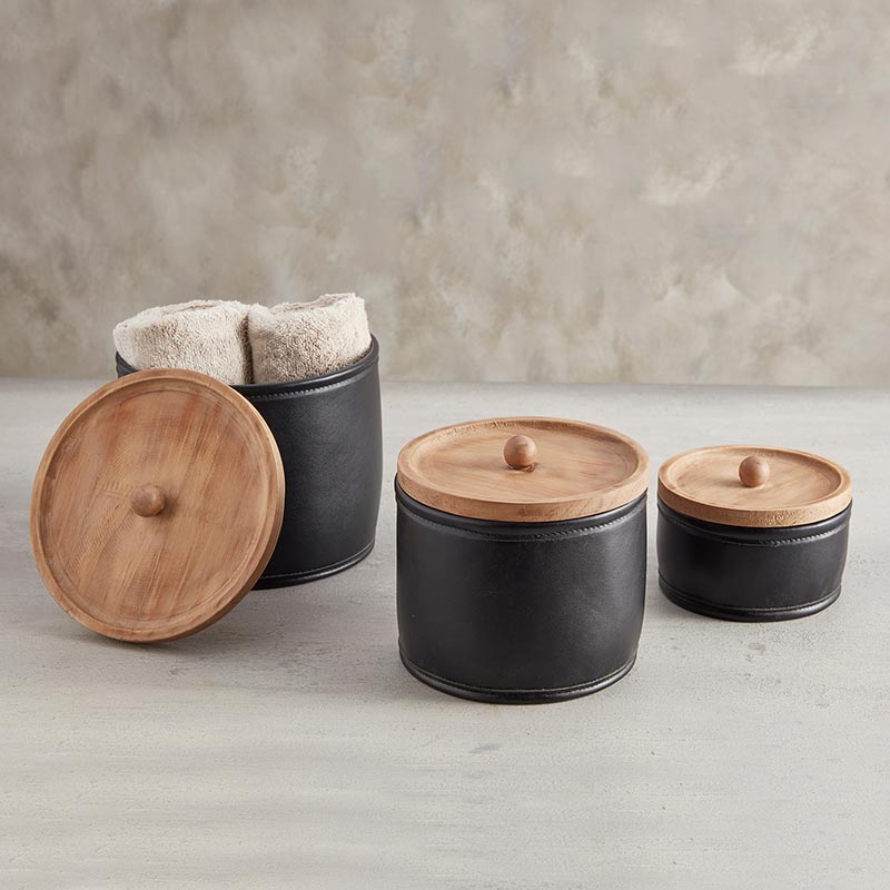 Faux Leather Canisters - Set of 3 - Bombay Mercantile