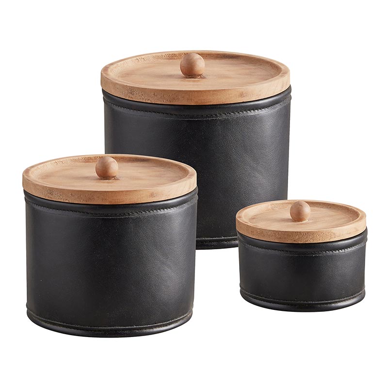 Faux Leather Canisters - Set of 3 - Bombay Mercantile