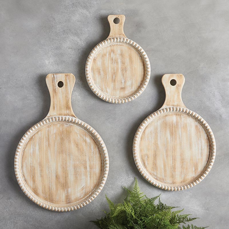 Beaded Wood Trays - Set of 3 - Bombay Mercantile