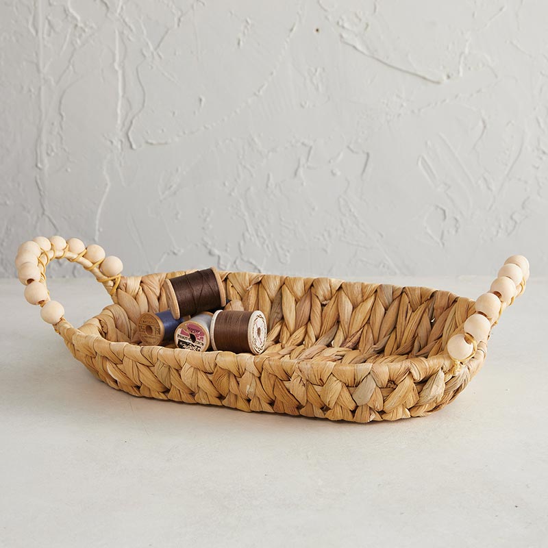 Beaded Seagrass Basket Round, In increment of 2 - Bombay Mercantile