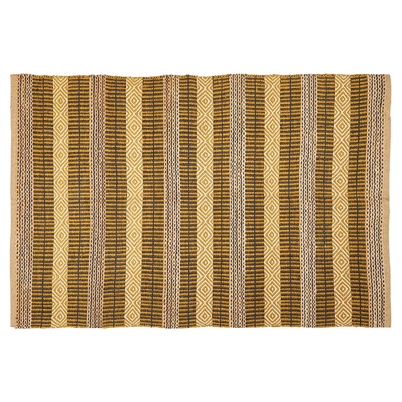 Blue/Beige Striped Tassel Rug - Bombay Mercantile