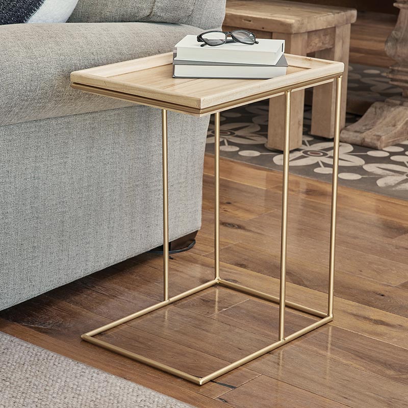 Gold/Wood Side Table - Bombay Mercantile