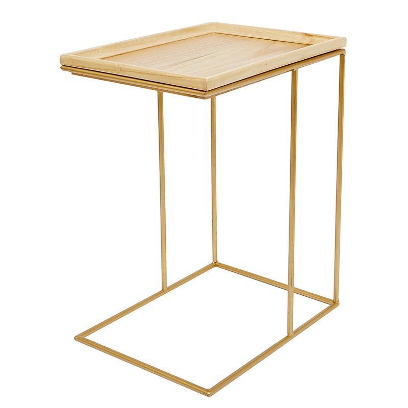 Gold/Wood Side Table - Bombay Mercantile