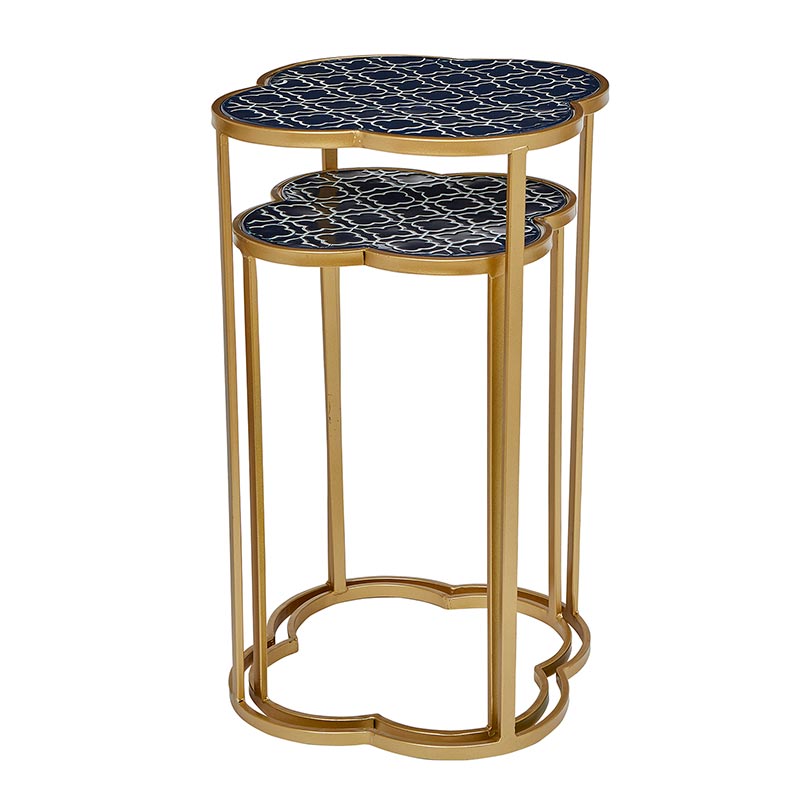 Blue Top Nested Tables - Set of 2 - Bombay Mercantile