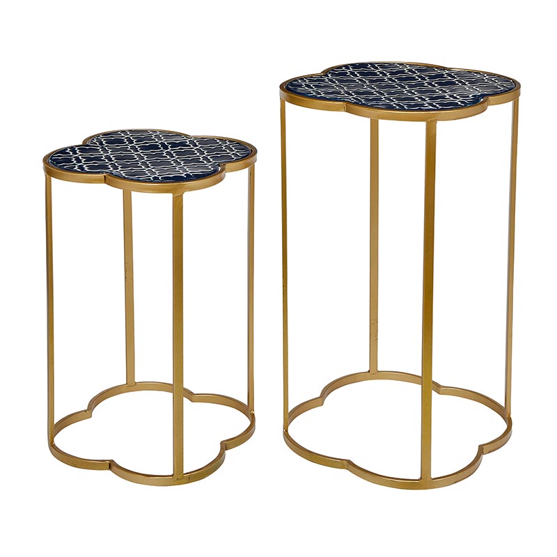 Blue Top Nested Tables - Set of 2 - Bombay Mercantile