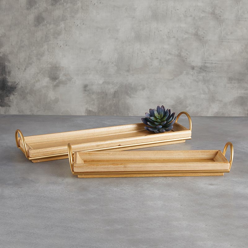 Gold Handle Trays - Set of 2 - Bombay Mercantile