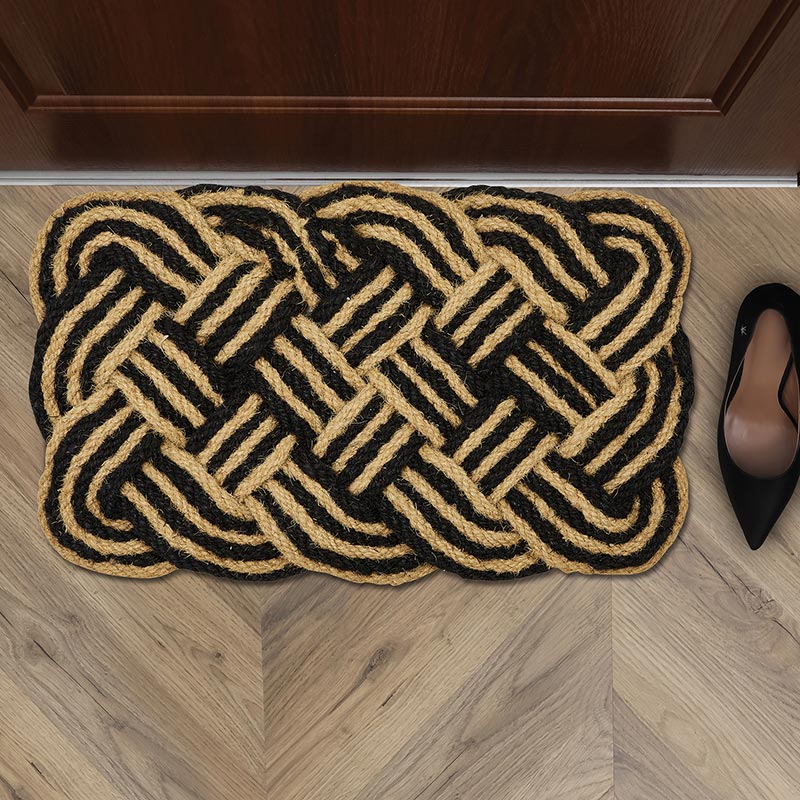 Black/Tan Woven Doormat, In increments of 2 - Bombay Mercantile