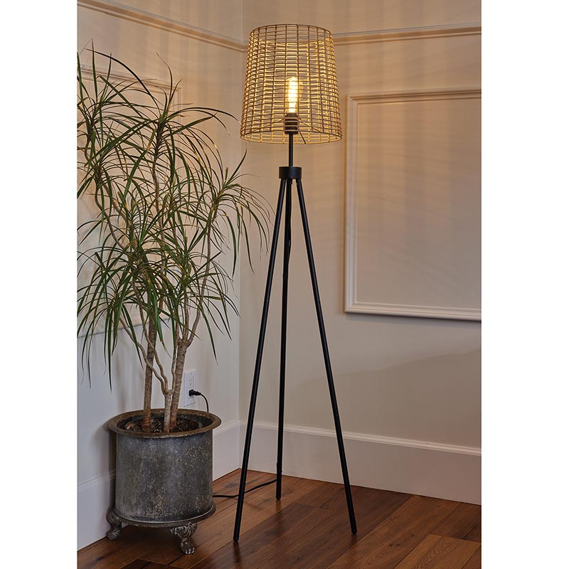 Rattan And Iron Floor Lamp - Bombay Mercantile