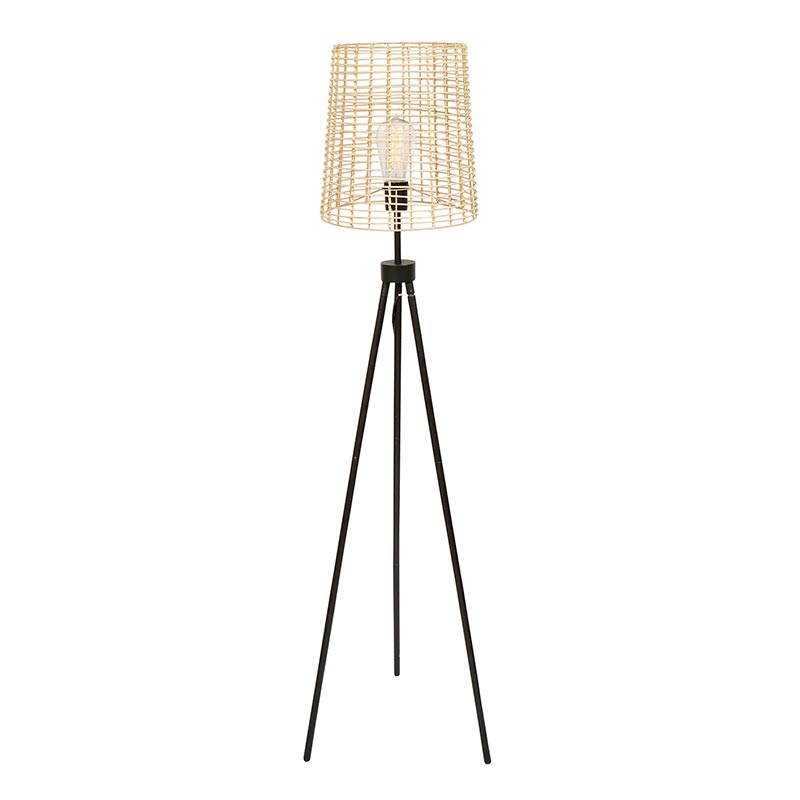 Rattan And Iron Floor Lamp - Bombay Mercantile