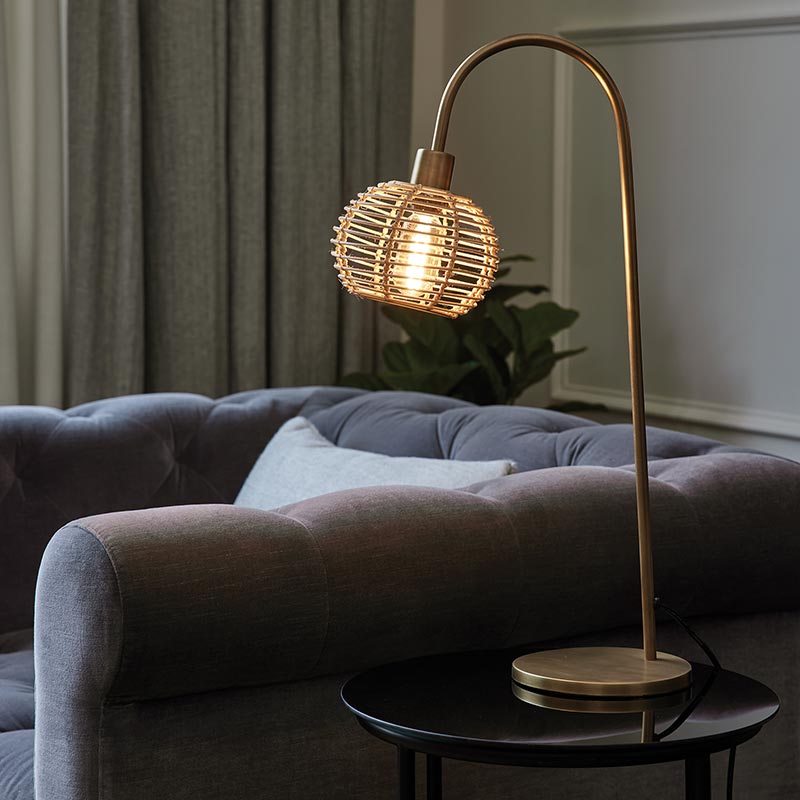 Rattan And Iron Table Lamp - Bombay Mercantile