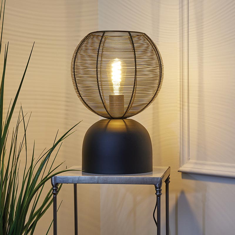 Black/Gold Cage Table Lamp - Bombay Mercantile