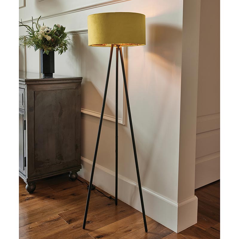 Iron Yellow Velvet Floor Lamp - Bombay Mercantile