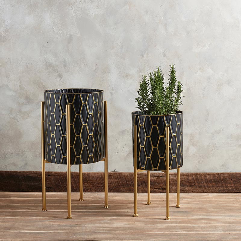 Gold Pattern Standing Planters Set - Bombay Mercantile