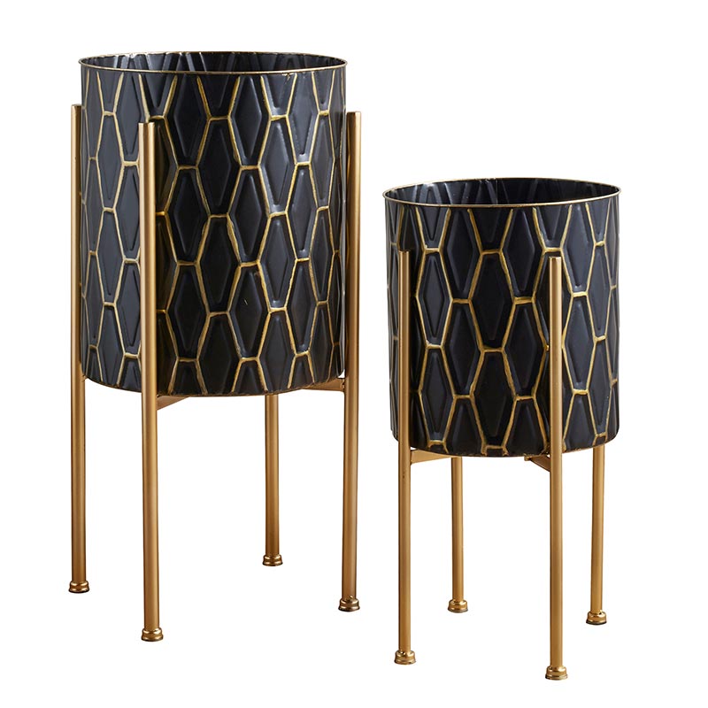 Gold Pattern Standing Planters Set - Bombay Mercantile