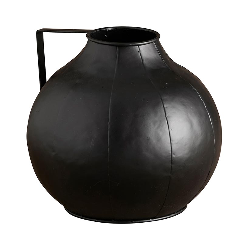 Matte Black Round Vase With Handle - Bombay Mercantile
