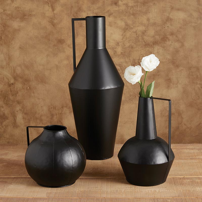 Matte Black Tall Vase With Handle - Bombay Mercantile