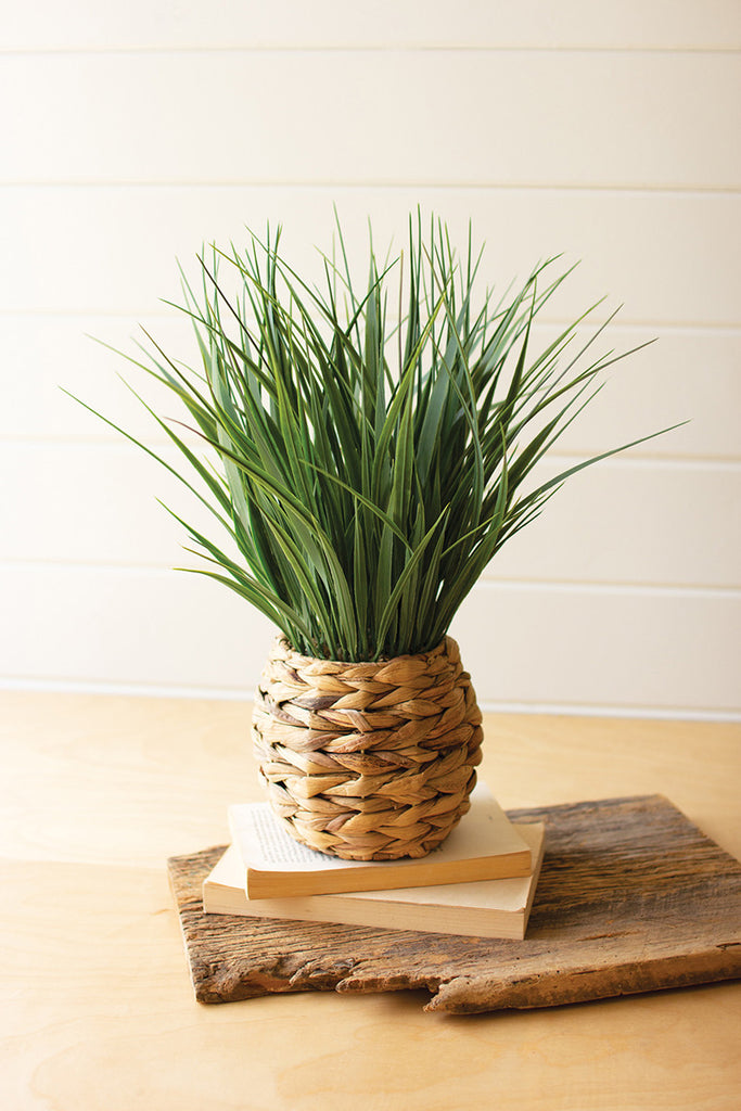 Artificial grass in a woven planter - The Nifty Decor