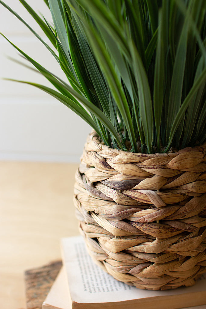 Artificial grass in a woven planter - The Nifty Decor