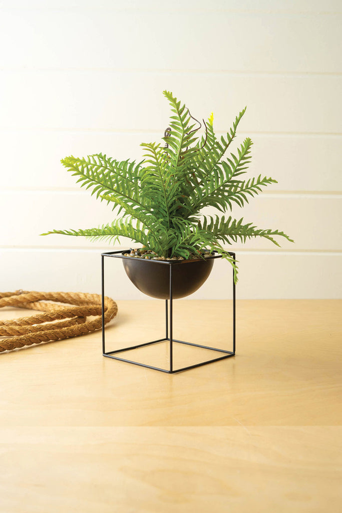 Artificial fern on a square iron base - Bombay Mercantile