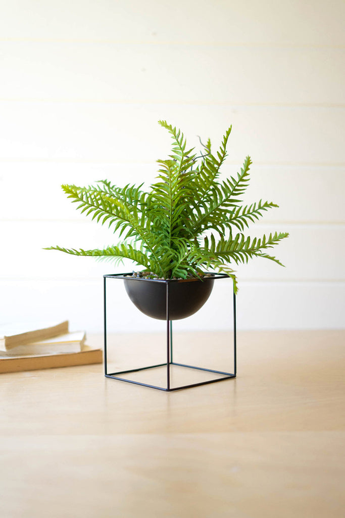 Artificial fern on a square iron base - Bombay Mercantile