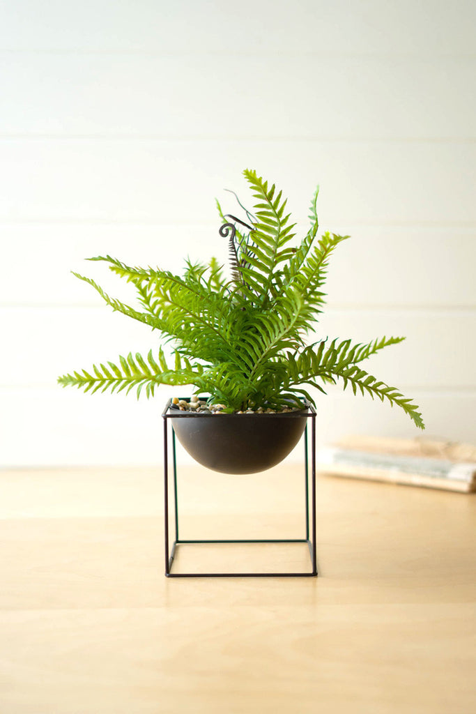 Artificial fern on a square iron base - Bombay Mercantile