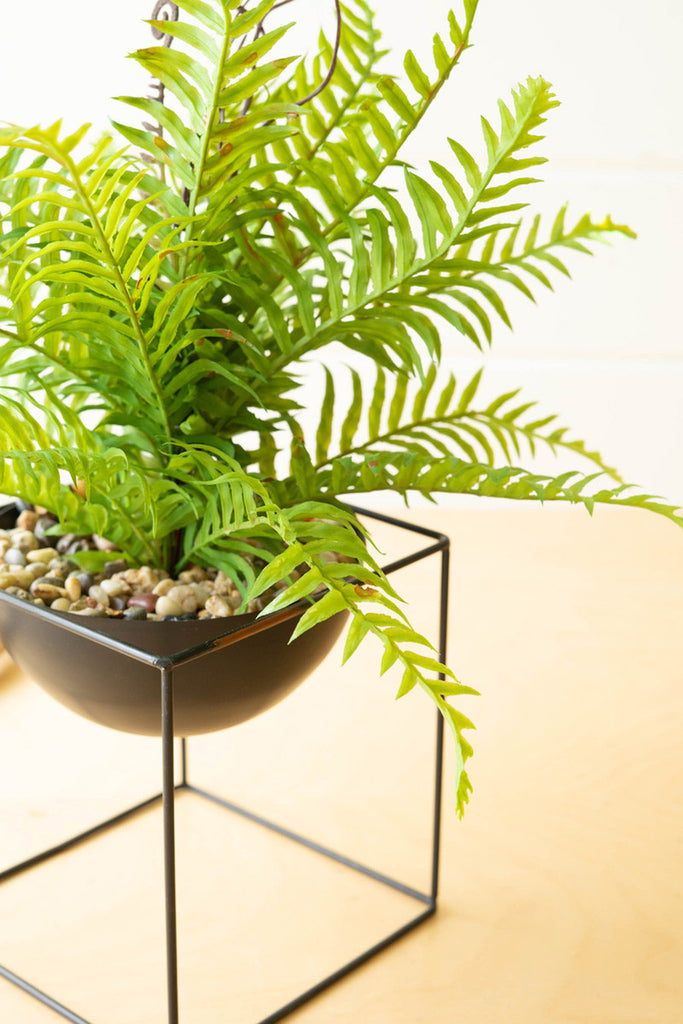 Artificial fern on a square iron base - Bombay Mercantile