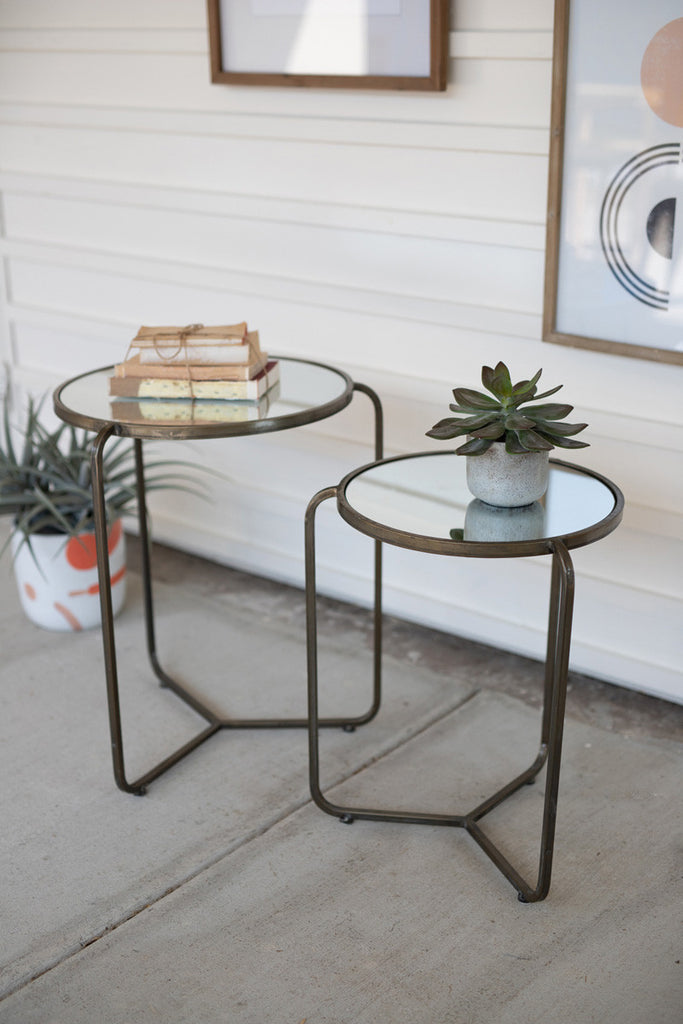 Set of 2 metal side tables with mirror tops - The Nifty Decor