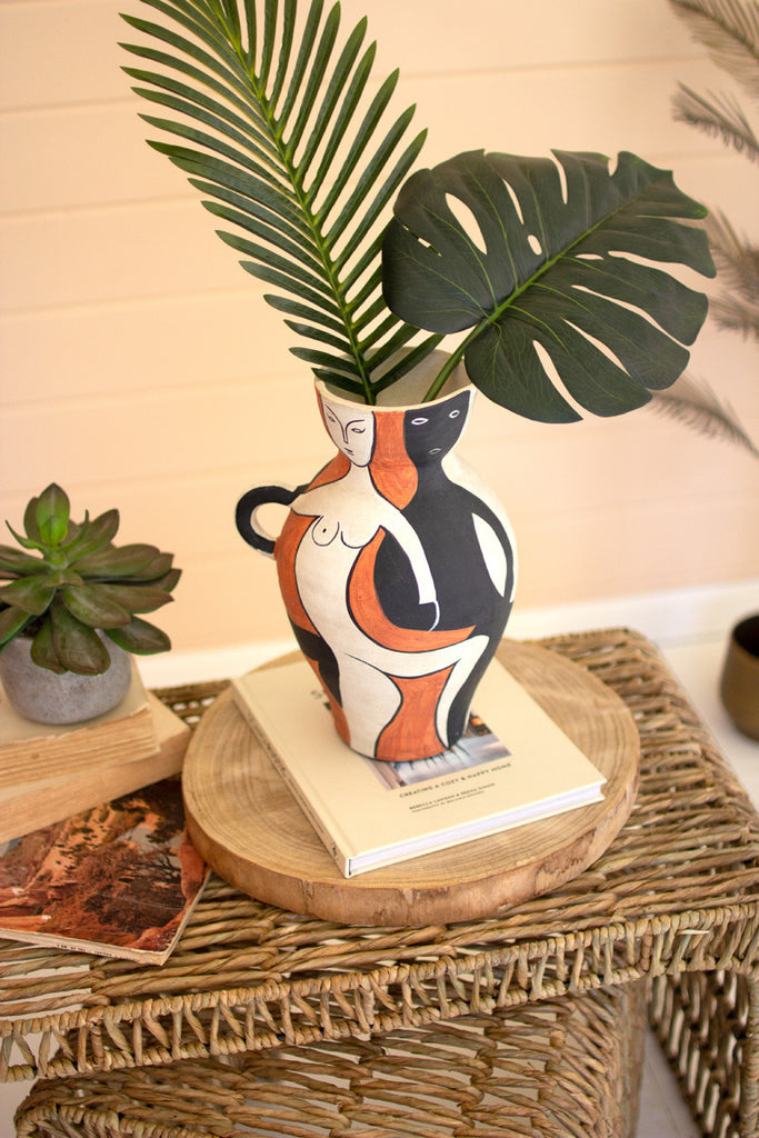 Ceramic rust and black vase with one handle - Bombay Mercantile