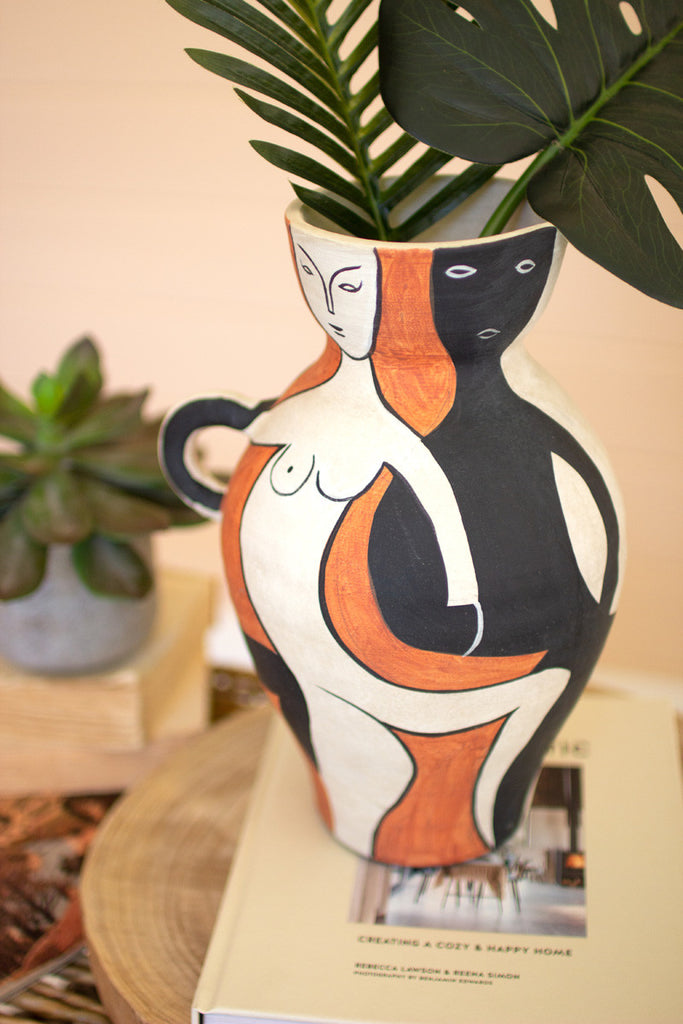 Ceramic rust and black vase with one handle - Bombay Mercantile