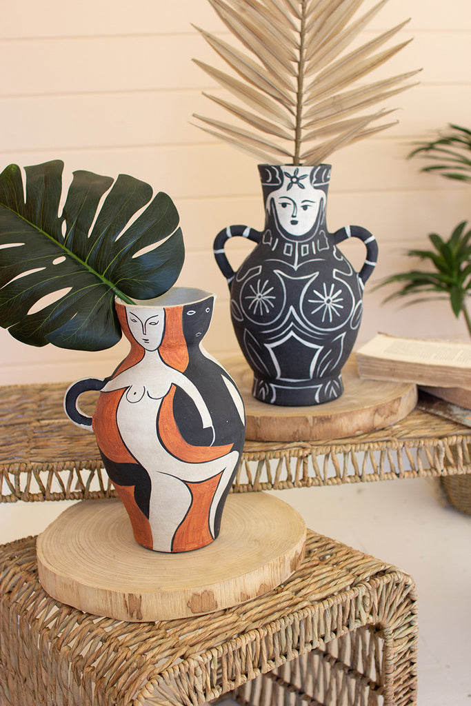 Ceramic rust and black vase with one handle - Bombay Mercantile