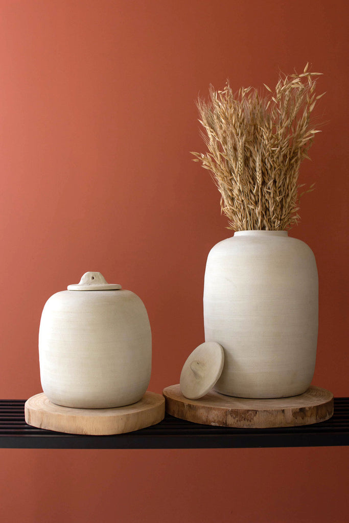 Set of 2 off-white ceramic canisters - Bombay Mercantile