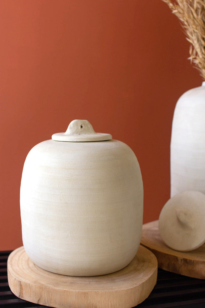 Set of 2 off-white ceramic canisters - Bombay Mercantile