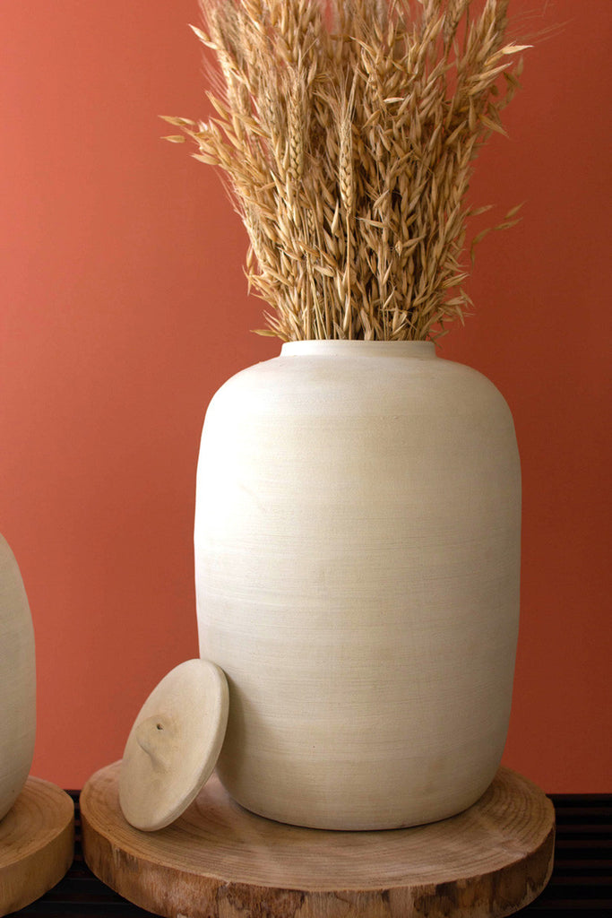 Set of 2 off-white ceramic canisters - Bombay Mercantile
