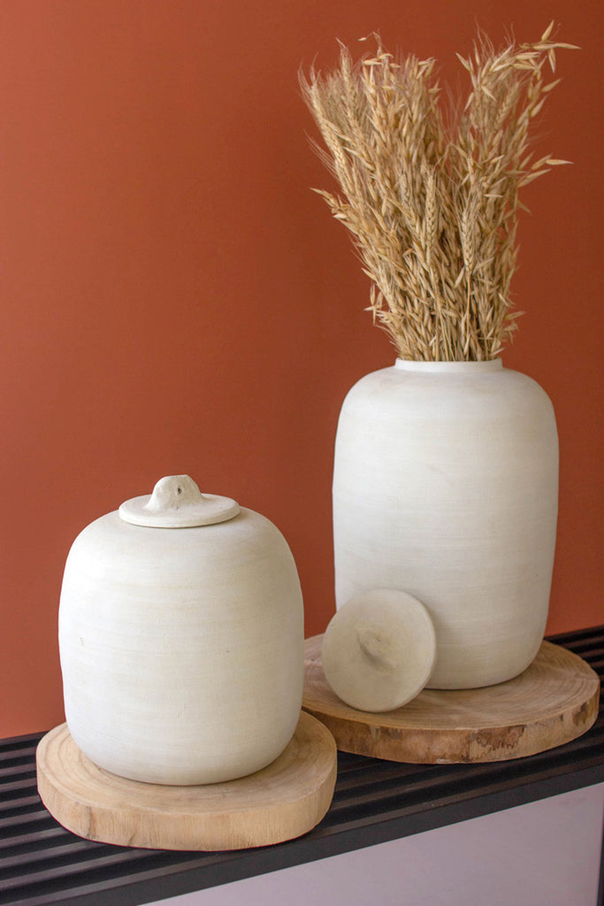 Set of 2 off-white ceramic canisters - Bombay Mercantile