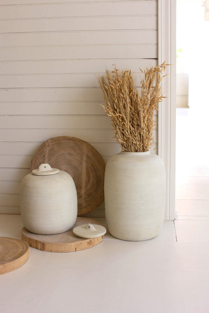Set of 2 off-white ceramic canisters - Bombay Mercantile