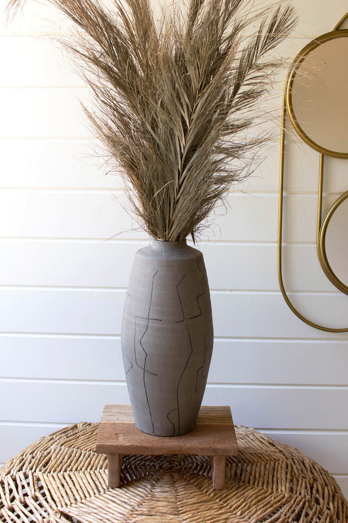 Grey ceramic vase with black lines - Bombay Mercantile