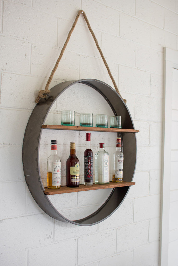 Circle iron and wood hanging wall shelf - The Nifty Decor