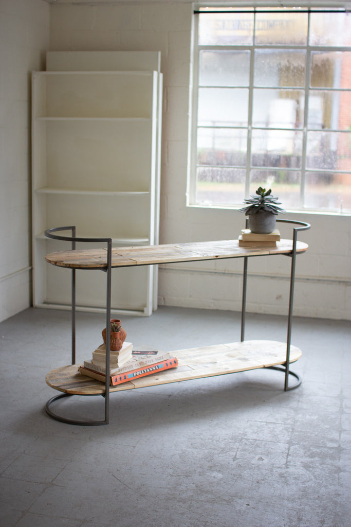 Oval recycled wood & iron console - The Nifty Decor