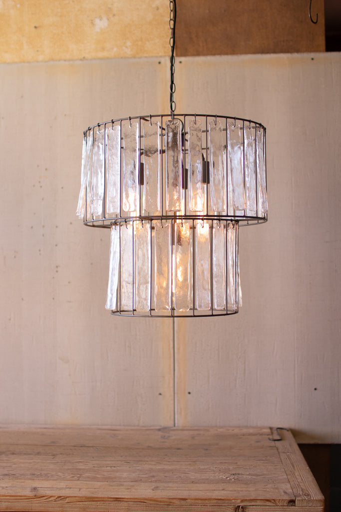 Two tiered round pendant light with glass chimes - The Nifty Decor