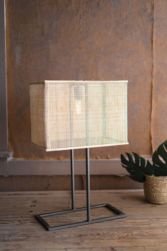 Metal tabletop lamp with rattan shade - The Nifty Decor