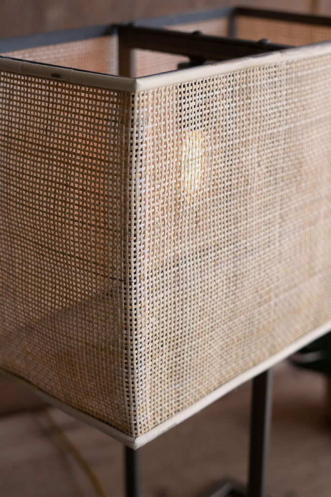 Metal tabletop lamp with rattan shade - The Nifty Decor