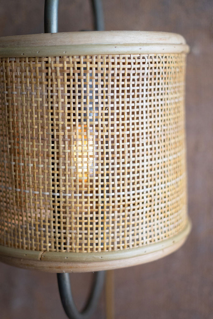 Round iron & rattan wall sconce light - The Nifty Decor
