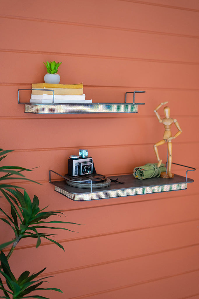 Set of 2 Metal and woven wicker wall shelves - The Nifty Decor