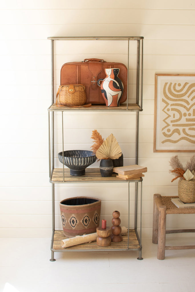 Asymmetrical wood and metal display shelf - Bombay Mercantile