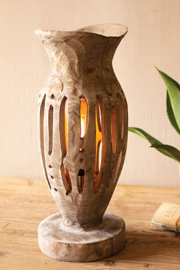 Repurposed carved wooden table lamp - The Nifty Decor