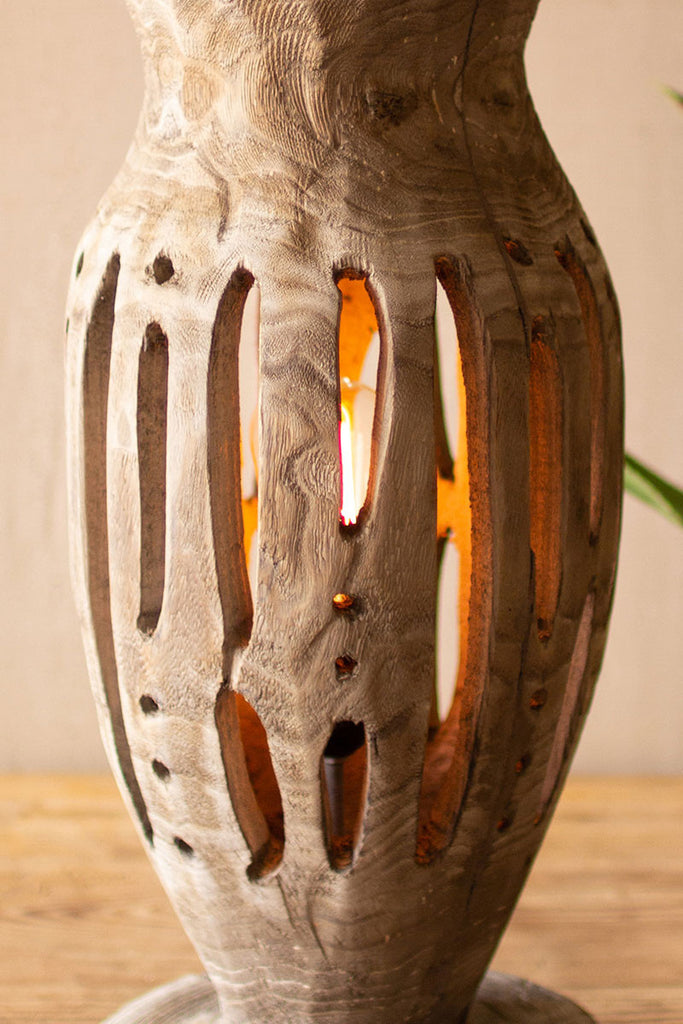 Repurposed carved wooden table lamp - The Nifty Decor